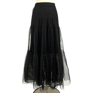 Akris Punto Tulle Maxi Skirt Black Size 2 Lined Polka Dot Sheer